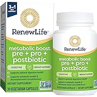 Renew Life Metabolic Boost Pre + Pro + Postbiotic; Prebiotics, Probiotics and Postbiotics Support Optimal Digestive Health and Metabolic Health; 30 Vegetarian Capsules*