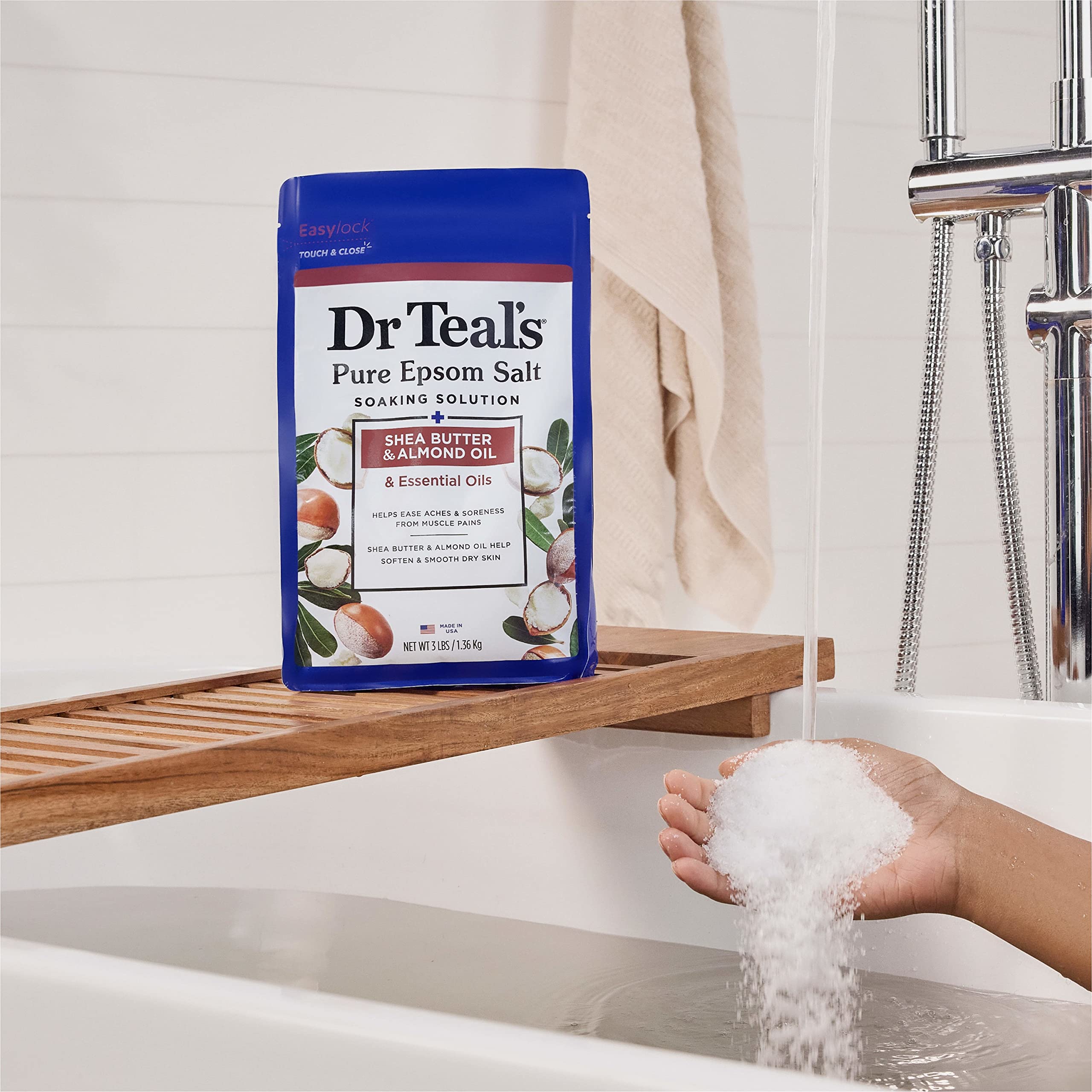 Dr Teal's Pure Epsom Salt, Shea Butter & Almond, 3 lbs (Pack of 4) (Packaging May Vary)