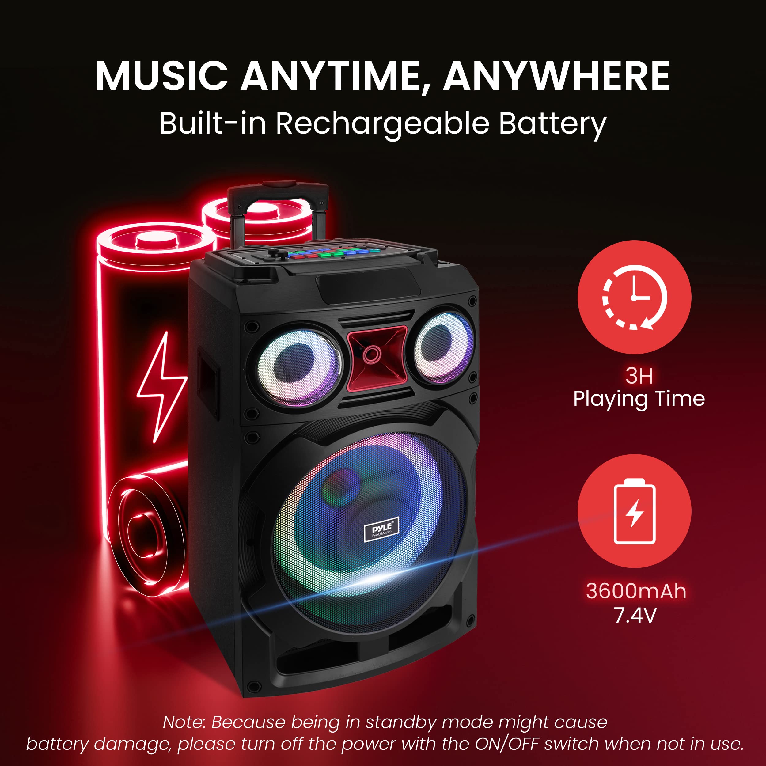 Pyle Portable Bluetooth PA Speaker System - 800W 10” Rechargeable Speaker, TWS, Party Light, LED Display, FM/AUX/MP3/USB/SD, Wheels - Wireless Mic, Remote Control, Tablet Holder Included - PHP210DJT