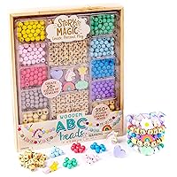 Wooden ABC Bead Kit, Premium Wood Jewelry Making Kit, 350+ Wooden Beads & Charms for Beading Bracelets, Great for Playdates & Sleepovers, Arts & Crafts Kit Set for Kids Ages 4, 5, 6, 7