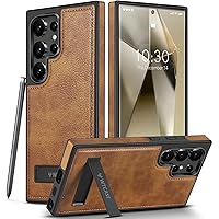 for Galaxy S24 Ultra Case Leather with Stand, Luxury Vgean Cover for Men Women, Protective Slim Kickstand Shockproof Phone Cases for Samsung S24 Ultra 5G 6.8