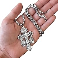 Pardon Crucifix Necklace, Stainless Steel Chain, St Benedict And Miraculous Medal Cross Charms Medals, Holy Medallion Christian Necklace