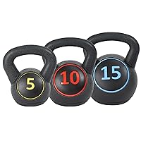 Signature Fitness ​Wide Grip 3-Piece Kettlebell Exercise Fitness Weight Set, Include 5 lbs, 10 lbs, ​15 lbs​ and 20 lbs, Set of 3 or Set of 4