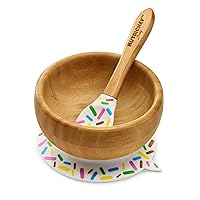 NutriChef Bamboo Baby Feeding Bowl - Wooden Infant Toddler Dish and Spoon Set w/Silicone Suction Base for Stay Put Eating, For Children Aged 4-72 Months (Sparkle)