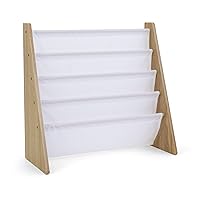 4 tier, Natural/White Kids Book Rack Storage Bookshelf with Deep Sleeves, Universal