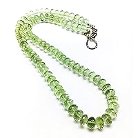 20 inch Long rondelle Shape Faceted Cut Natural Green Amethyst 8 mm Beads Necklace with 925 Sterling Silver Clasp for Women, Girls Unisex