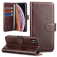 iPhone X | XS Wallet Case, PU Leather Magnetic Flip Folio Phone Case with Credit Card Holder, Stand & Shockproof Cover for iPhone X | XS 5.8 inch, Brown