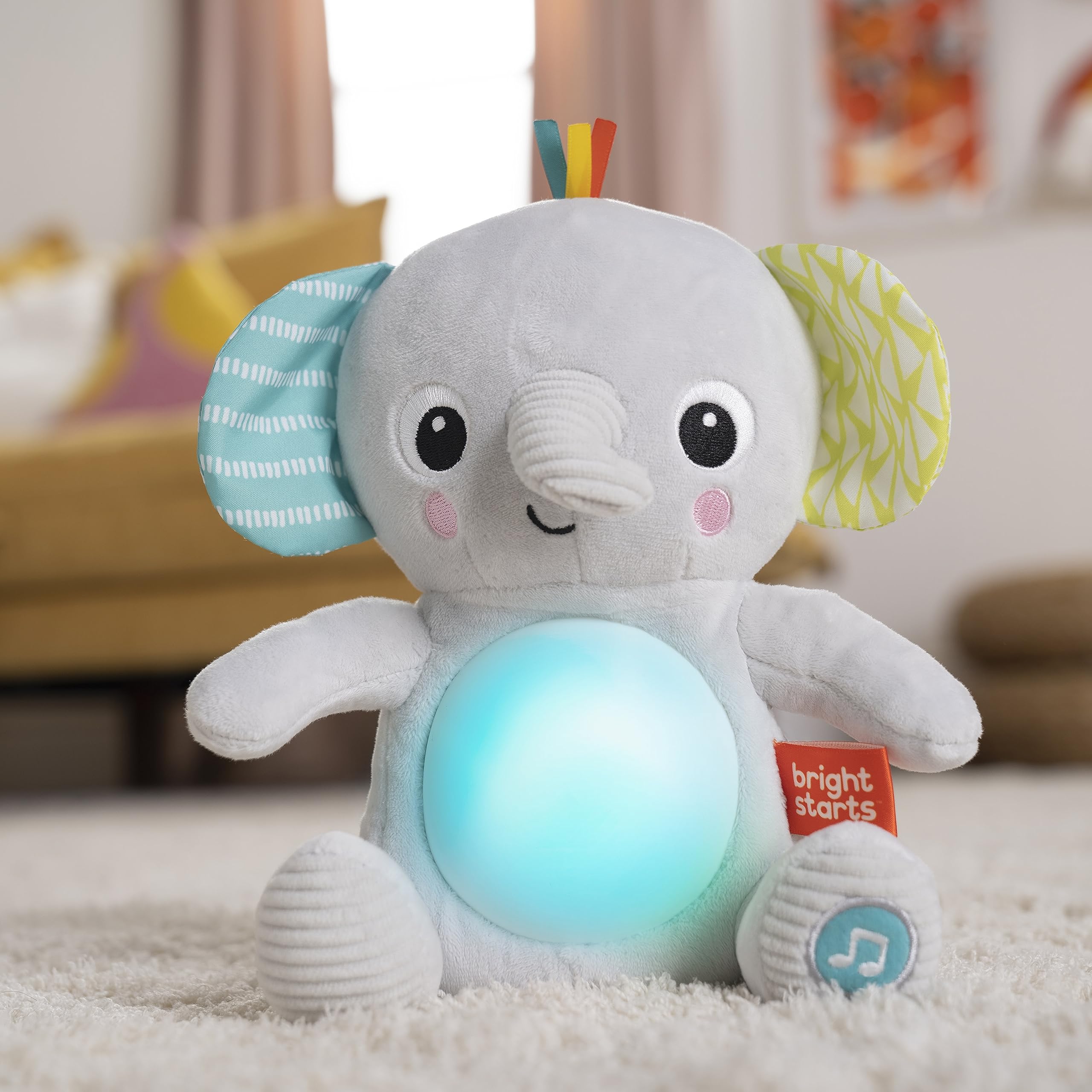 Bright Starts Hug-a-bye Baby Elephant Stuffed Animal Dual-Mode Soft Toy Soother, Newborn and up