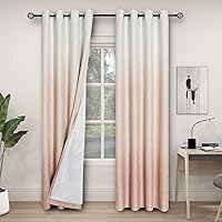 Central Park Ombre Full Blackout Room Darkening Window Curtains for Bedroom Drapes Heavy Linen Texture with Grommets Top Gradient Print Cream White to Pink Curtain for Living Room 50