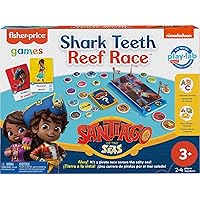 Mattel Games Fisher-Price Nickelodeon Kids Game Inspired by Santiago of The Seas, Shark Teeth Reef Race with English and Spanish Words, 2-4 Players