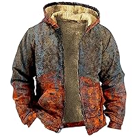 Men Coats Winter With Hood Fleece Lined Full Zip Coat Windbreaker Fashion Graphic Sport Jacket