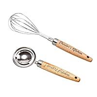 Personalized Whisk and Egg Separator with Wood Handle Stainless Steel, Engraved Name Logo Beater Customized Gift for Housewarming Wedding Favor (Whisk + Separator)
