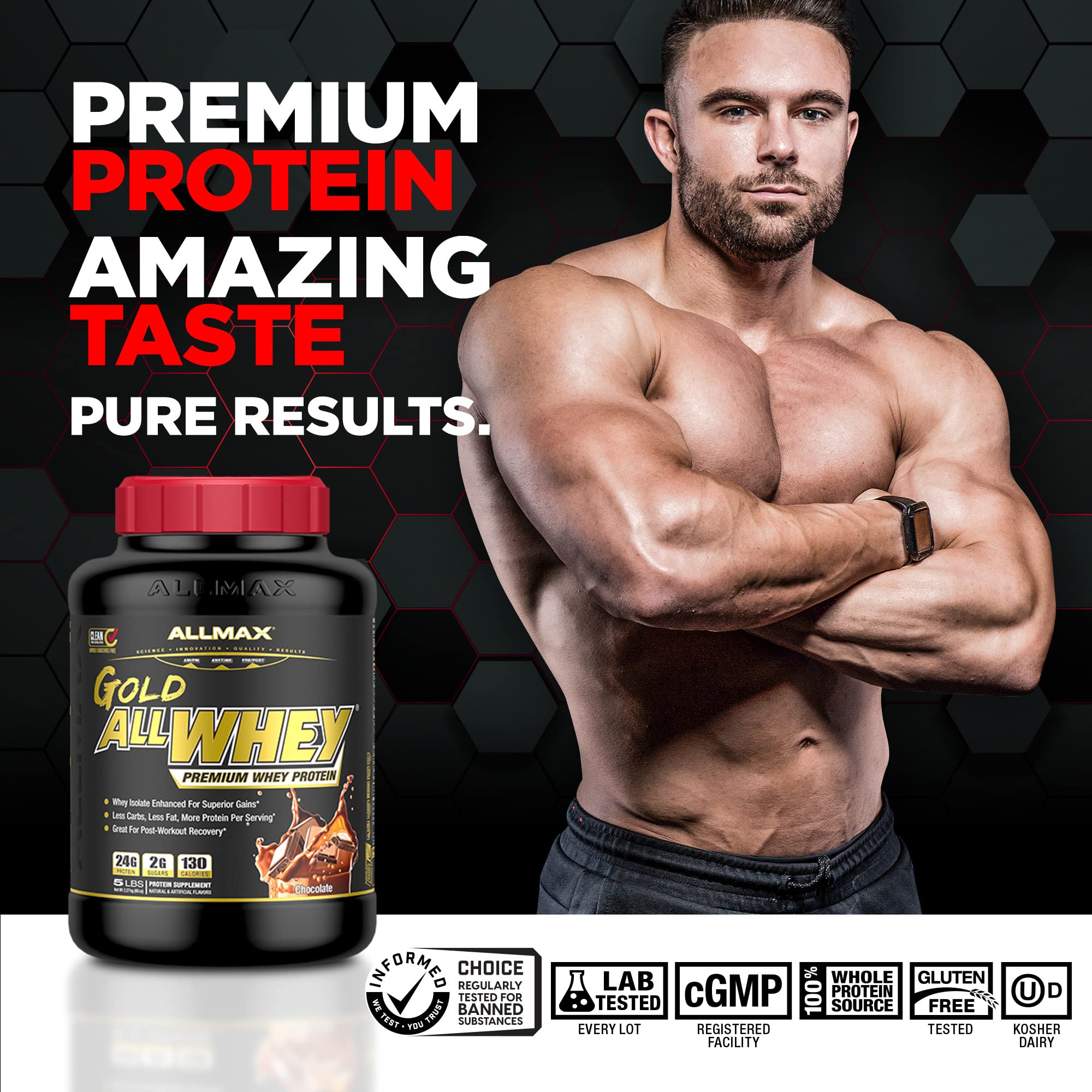 ALLMAX Gold ALLWHEY, Vanilla - 2 lb - 24 Grams of Protein Per Scoop - Gluten Free, Low Carb & Low Sugar - Approx. 30 Servings