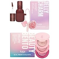 Kaja Lip & Blush Glazed Keychain Stain - Jelly Charm 06 Mocha Glaze + Beauty Bento Collection - Bouncy Eyeshadow Trio 01 Rosewater, 0.03 Oz Bundle