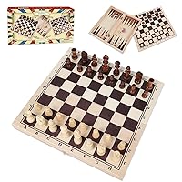 Wooden Chess, Checker, and Backgammon 3 in 1 Board Game Set,Classic Traditional Travel Night Toy and Game Gift Set for Kids Adults Senior Family