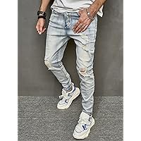 Jeans for Men - Men Ripped Skinny Jeans (Color : Light Wash, Size : 38)