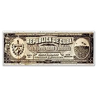 Cuban Cigar Warranty Authenticity Label on Canvas | Art Print Poster Vintage Wall Decor | measures 9 x 24 inches (229 x 610 mm)