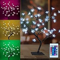 Cherry Blossom Bonsai Tree Light 18IN Tree Lamp with 48 RGB LED and 16 Color Modes Remote Control Japanese Cherry Blossom Decor for Indoor and Outdoor Adapter Plug in Tabletop Lamp UL Listed