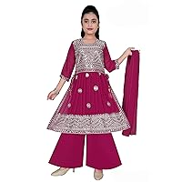 Indian Ethnic Kids Girls Kurta Plazzao with Jacket Dress, Embroidery Work, Gerogette Fabric, 3 to 12 Years
