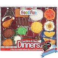 Melissa and Doug Combine and Dine Dinners: Food Fun Toy Play Set Bundle with 1 Theme Compatible M and D Scratch Art Mini-Pad (08267)