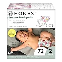 Clean Conscious Diapers | Plant-Based, Sustainable | Young at Heart + Rose Blossom | Club Box, Size 2 (12-18 lbs), 72 Count