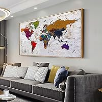 Framed wall art World Map Wall Art Canvas Picture 20inx40in Large Antiqued Map of The World Canvas Painting Artwork Prints for Office Wall Decor Home Living Room Decorations Framed Ready to Hang