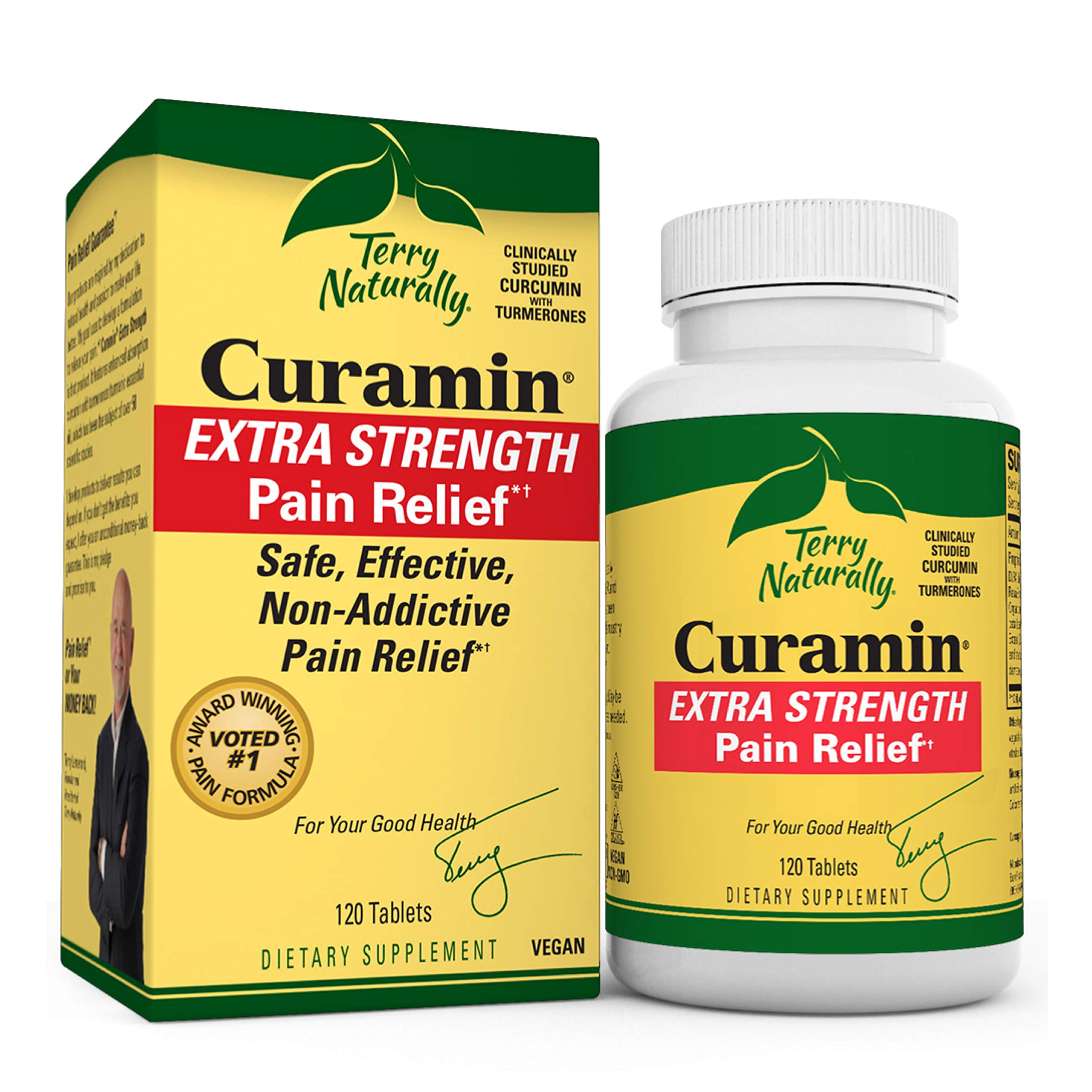 Terry Naturally Curamin Extra Strength - 120 Vegan Tablets - Non-Addictive Pain Relief Supplement with Curcumin from Turmeric, Boswellia & DLPA - N...