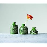 Green Embossed Stoneware Vases (Set of 3 Sizes)