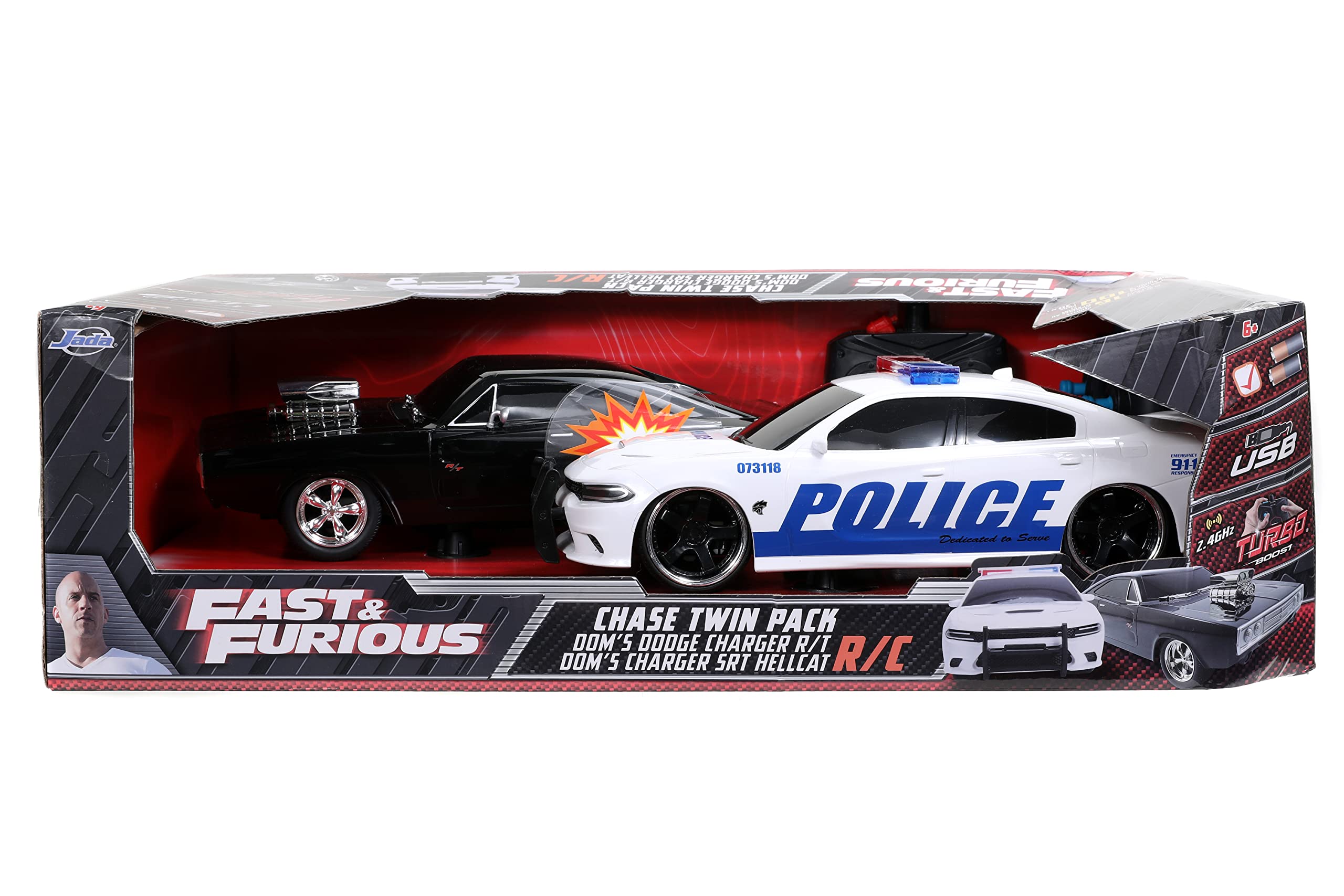 Mua Jada Fast & Furious Chase Twin Pack- Dom's Dodge Charger R/T & Dodge  Charger SRT Hellcat, Police & Chase Car Rc, USB Charged, Black and White  trên Amazon Mỹ chính hãng