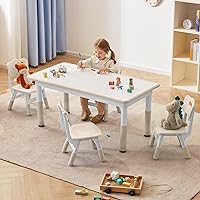 Toddler Table and Chairs Set for 4, 47.2''L x 23.6''W Kids Study Table and Chair Set, Height-Adjustable, Graffiti Desktop, Children Activity Table for Daycare, Classroom, Home