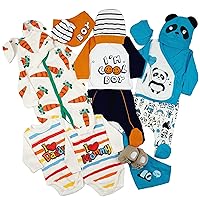TIMATAMA Cool Boy Newborn Set (newborn boy, 1-2 months) - Jackets, Pants, Bibs, Mittens, Beanies, Bodysuits, Footies and Rompers, Blue, Orange, White, 19,7 – 22 in / 50 - 56 cm
