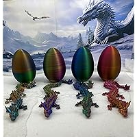 Dragon with Dragon Egg, Articulated Crystal Dragon with Egg, Fidget Toy for Autism ADHD - 3D Printed Dragon, Cinder Wing Dragon Gift Idea-D001-S5 (Orange Blue Green)
