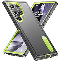 BaHaHoues for Samsung Galaxy S24 Ultra Case, Samsung S24 Ultra Phone Case with Built in Kickstand, Shockproof/DropProof Military Grade Protective Cover for Galaxy S24 Ultra 5G (Grey/Green)
