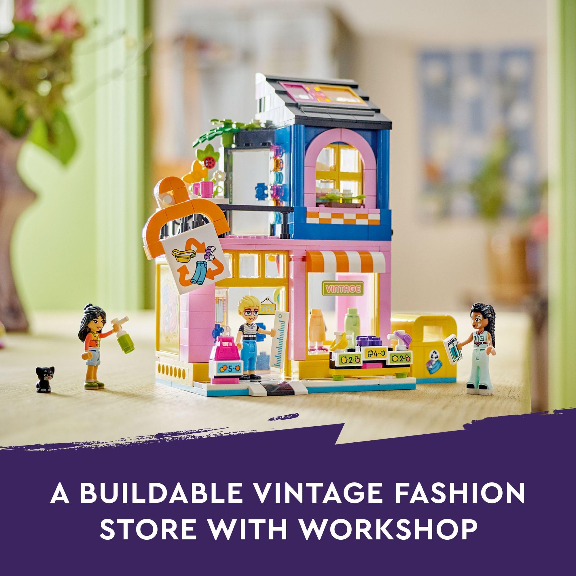 LEGO Friends Vintage Fashion Store, Social-Emotional Toy, Buildable Model, Role-Play Gift Idea for Kids Aged 6 Years Old and Up, Mini-Doll Characters and Cat Figure, Play Together Toy, 42614