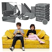 Lunix LX15 14pcs Modular Kids Play Couch for Boy and Girls - Yellow + Gray Replacement Cover Set