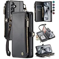 Defencase for Samsung Galaxy S24 Case, RFID Blocking Galaxy S24 Case Wallet for Women Men with Card Holder, PU Leather Magnetic Flip Zipper Strap Wallet Phone Case for Samsung Galaxy S24 6.2