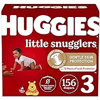 Huggies Size 3 Diapers, Little Snugglers Baby Diapers, Size 3 (16-28 lbs), 156 Ct (6 packs of 26), Packaging May Vary
