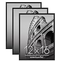 Americanflat 12x16 Picture Frame in Black - Set of 3 - 12x16 Frame with Slimline Molding, Plexiglass Cover, and Hanging Hardware for Horizontal or Vertical Wall Display