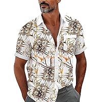 Hawaiian Shirts for Men Big and Tall Funny Summer T-Shirt Relaxed Fit Baggy Hippie Adults Party Button Up Clothes