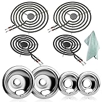 MP22YA Electric Burner Element Replacement and W10196405 W10196406 Silver Drip Pan Set by Fetechmate Compatible with Whirl-pool May-tag Ken-more Electric Stove Burner Elements Includes cleaning cloth