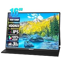 P16 16 Inch Portable Monitor, 1920 * 1200 60Hz 100% sRGB IPS Screen Computer Gaming Monitor for Laptop, Phone, Switch, Xbox, PS4/5 etc.