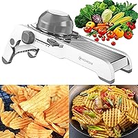 24-In-1 Mandoline Slicer for Kitchen,Adjustable Kitchen Mandoline Slicer,Food Chopper,Safe Mandoline Food Slicer,Mandolin with Waffle Fry Cutter-Grey