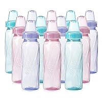 Feeding Classic Tinted Plastic Standard Neck Bottles for Baby, Infant and Newborn, Pink/Lavender/Teal, 8 Ounce (Pack of 12)