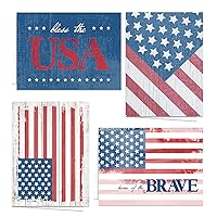 Patriotic All Occasion Greeting Cards / 24 American Flag Note Cards With White Envelopes / 4 USA Military Red White Blue Blank Inside Designs / 3 1/2