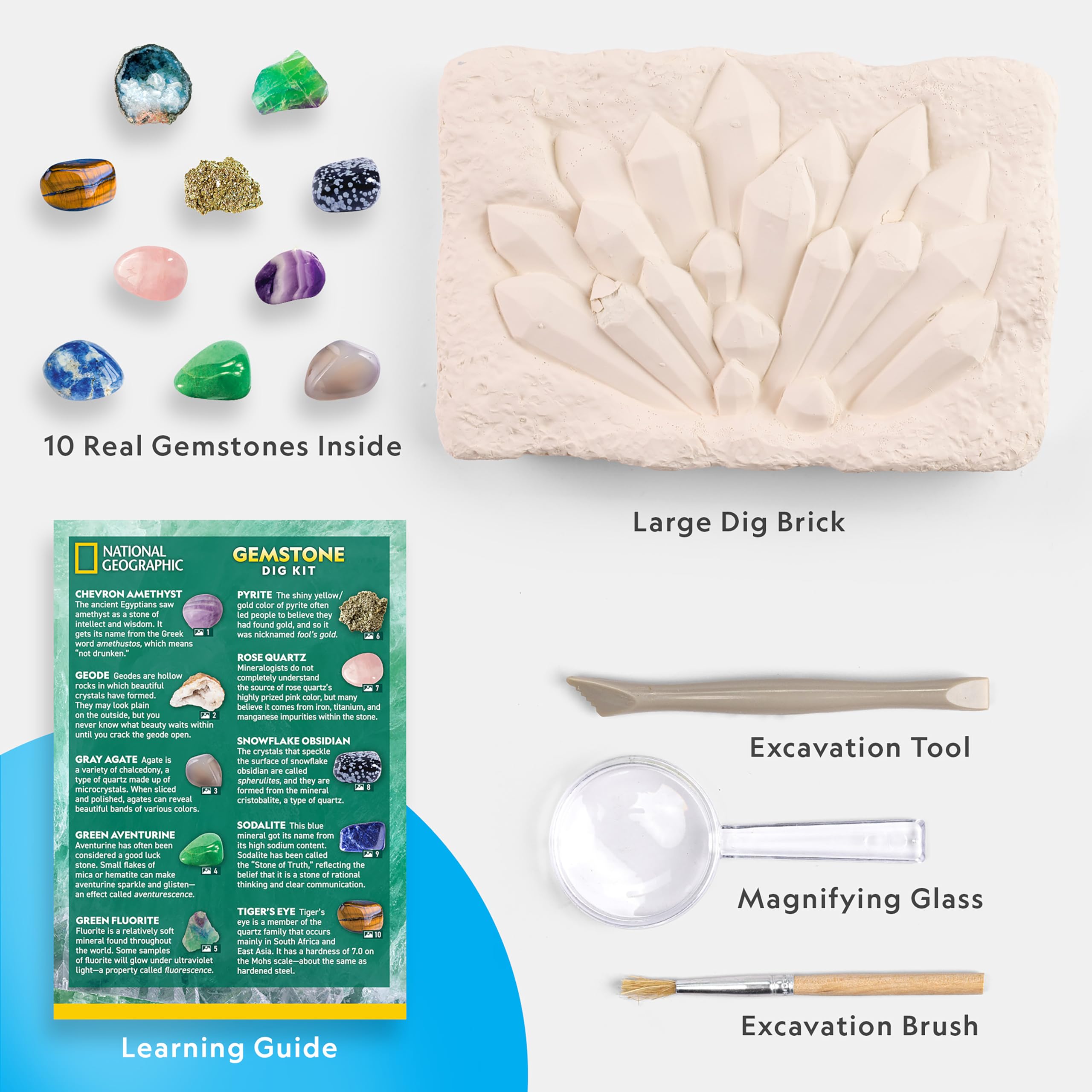 NATIONAL GEOGRAPHIC Super Gemstone Dig Kit - Excavation Gem Kit with 10 Real Gemstones for Kids, Discover Gems with Dig Tools & Magnifying Glass, Science Kits for Kids Age 8-12, Crystals for Kids