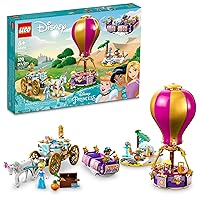 Disney Princess Enchanted Journey Building Set - 3in1 Playset with Cinderella, Jasmine, Rapunzel Mini Dolls, Toy Horse & Carriage, Hot Air Balloon, Gift for Girls, Boys, and Kids Ages 6+, 43216