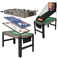 Sunnydaze 45-Inch 5-in-1 Multi-Game Table - Billiards, Air Hockey, Foosball, Ping Pong, and Basketball - Weathered Gray