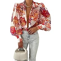 Women‘s 2024 Spring Tops Dressy Casual Long Sleeve Button Down Shirts Printed Boho Blouses for Women Fashion Outfits