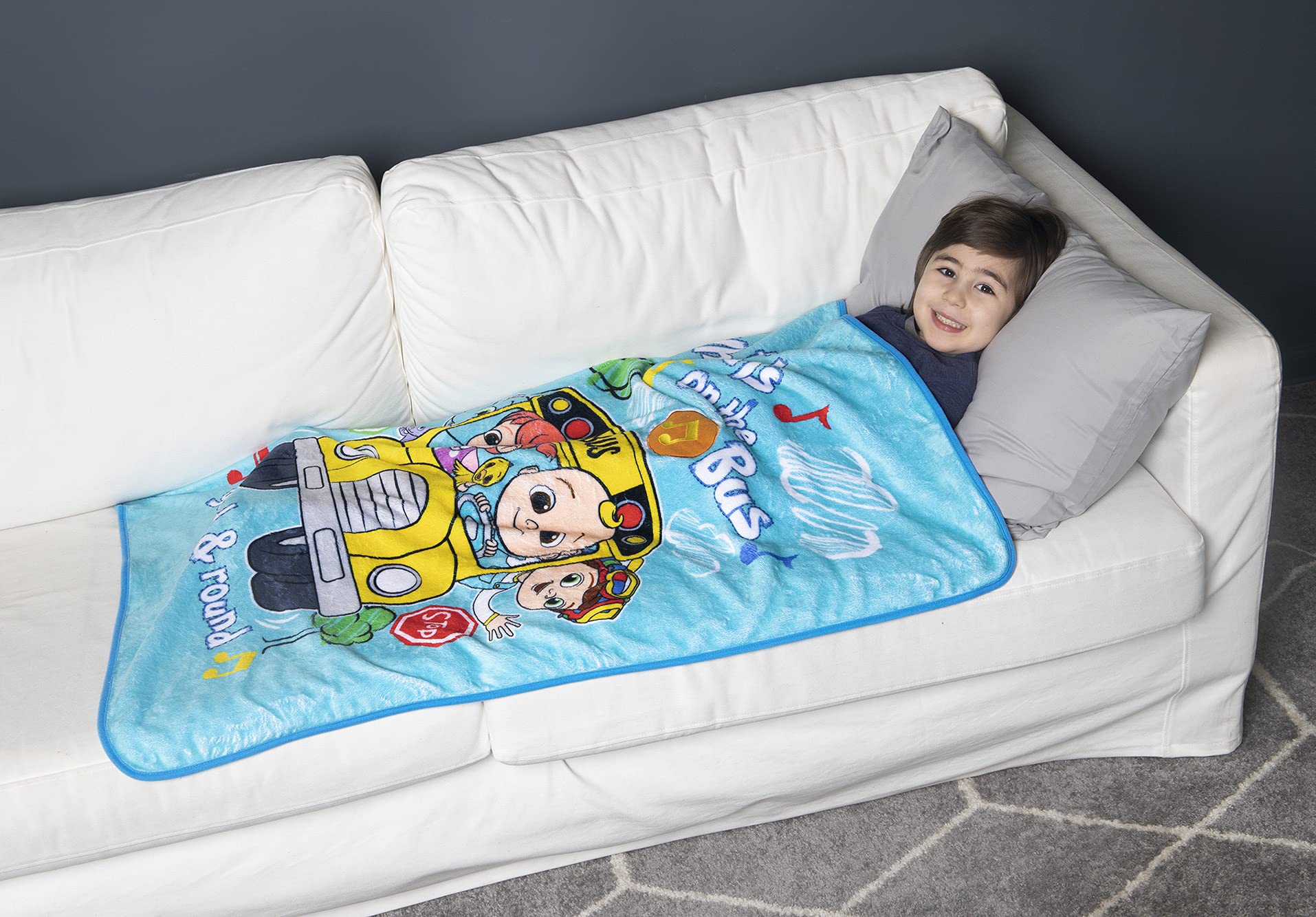 CoComelon Warm, Plush, Throw Blanket - Extra Cozy and Comfy for Your Toddler, Blue