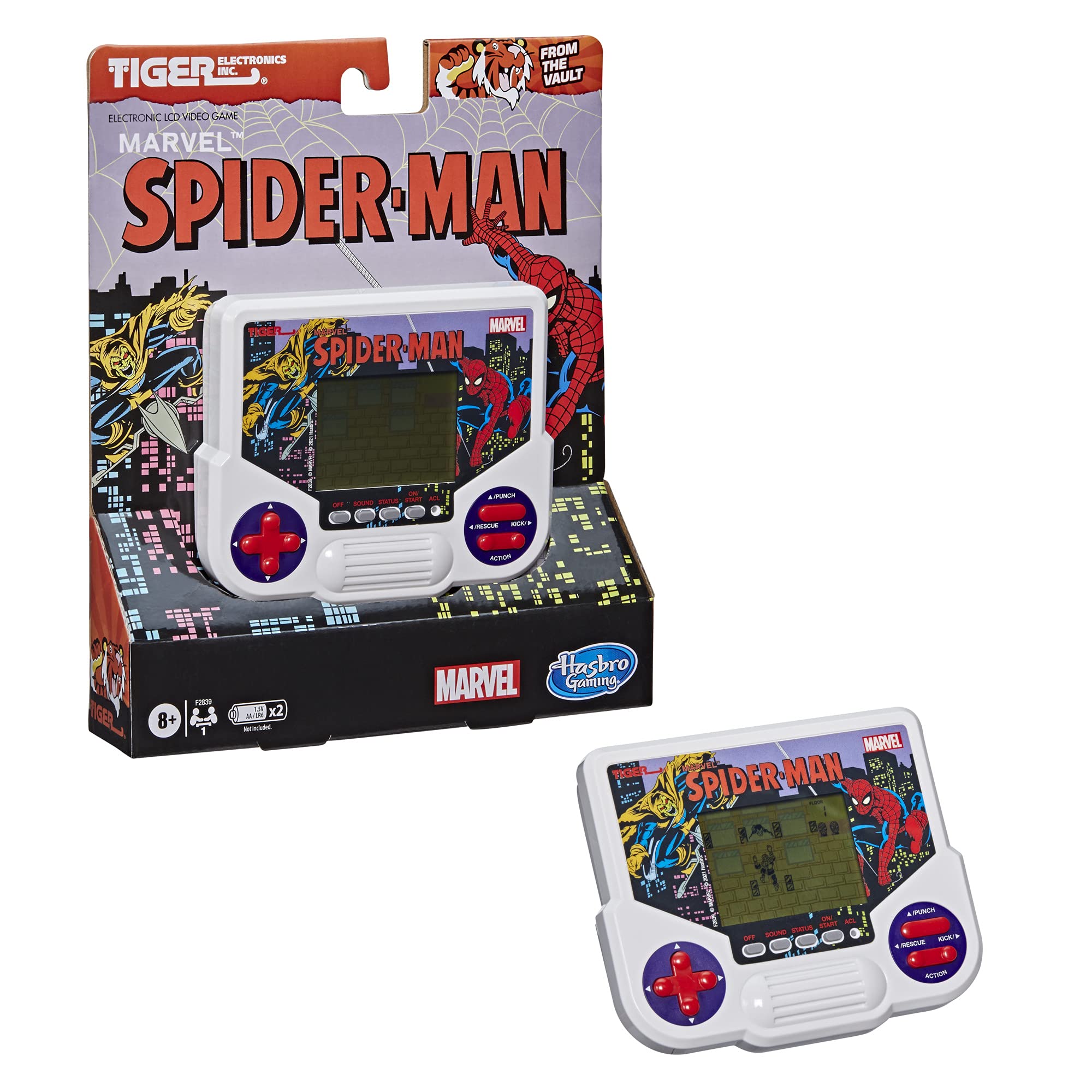 Hasbro Gaming Tiger Electronics Marvel Spider-Man Electronic LCD Video Game,Retro-Inspired 1-Player Handheld Game,Ages 8 and Up